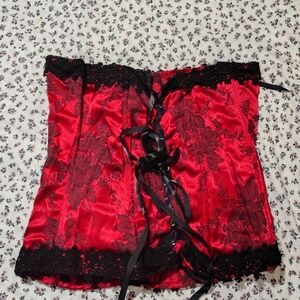 Shirley of Hollywood Red Satin and Black Lace Corset